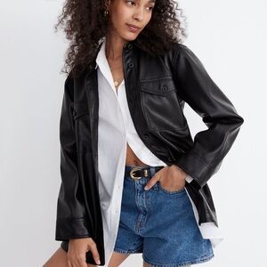 Faux Leather Oversized Shirt-Jacket